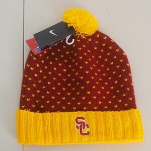 USC Trojans Nike Cardinal & Gold Knit Pom Winter Cap Beanie Hat OSFA NWT‎